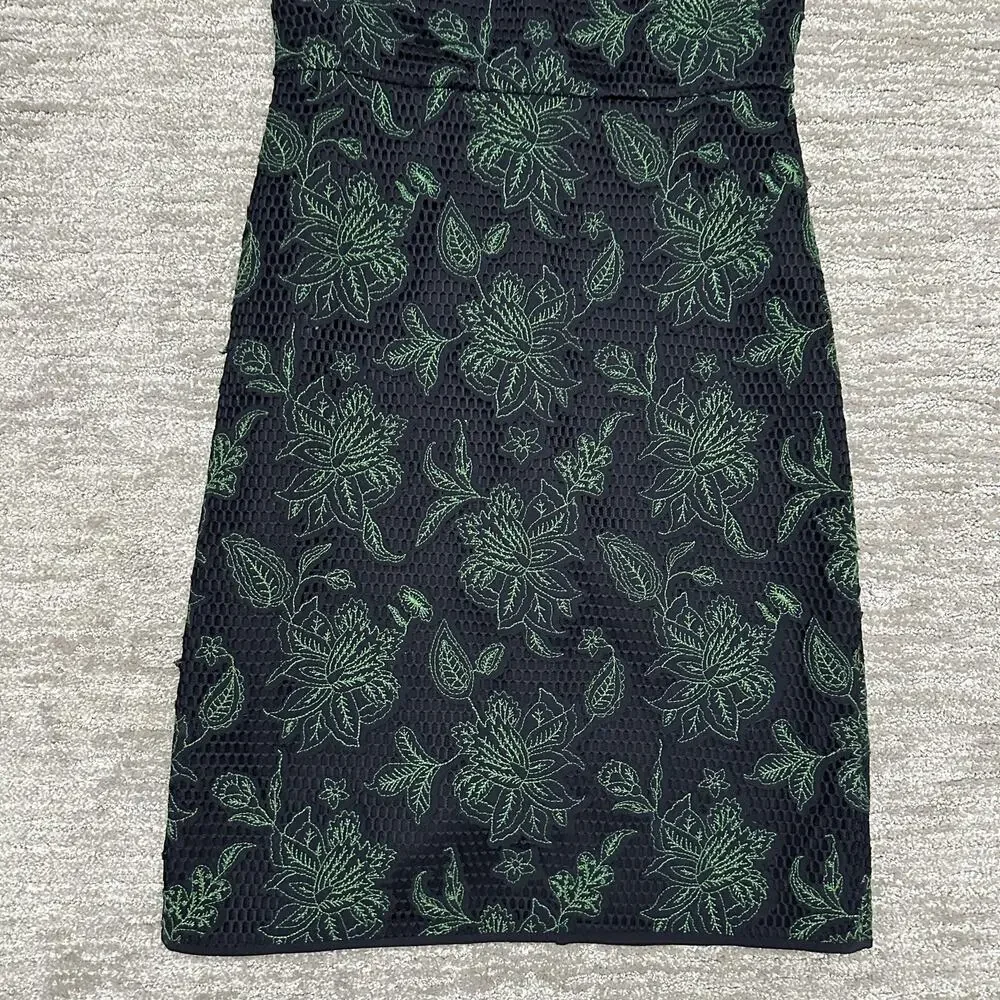 Tory Burch Dress Womens 4 Blue Green Floral Lace Sheath Short Sleeve Lined Mesh